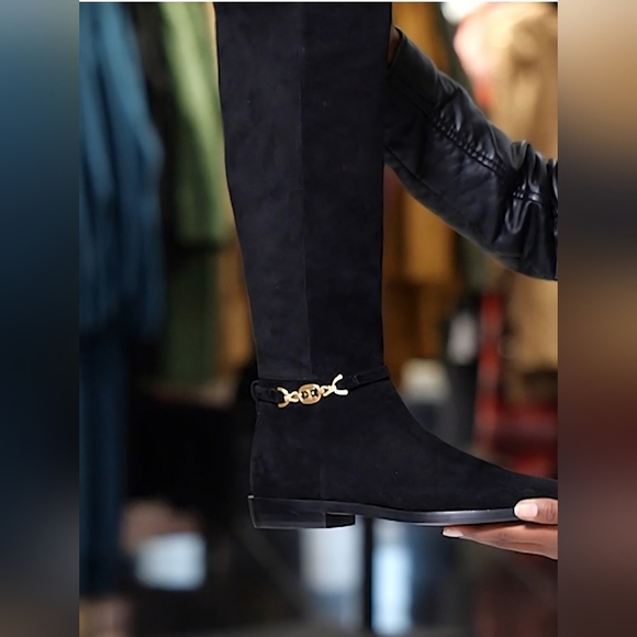 Sam Edelman Black Suede Leather Knee High Boots Size 7 - Picture 2 of 14